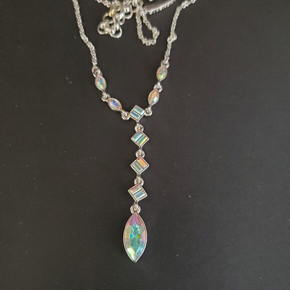 Givenchy Aurora Borealis Necklace Silver Plate Lariat Style Signed - Picture 7 of 12